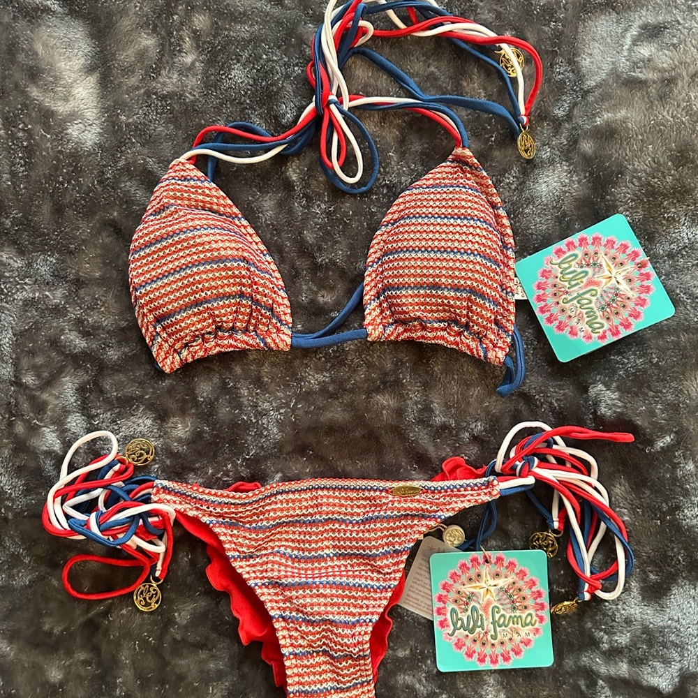 Luli Fama Women’s XS Red, Blue & White Striped Bikini Set NWT